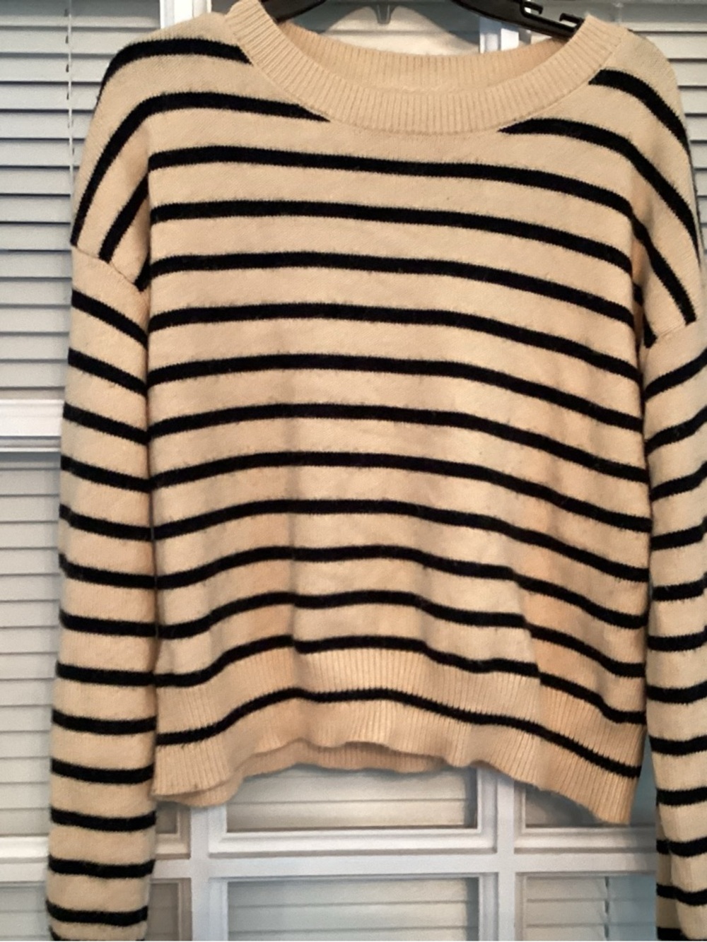 Striped Cream and Black Women's Knit Sweater